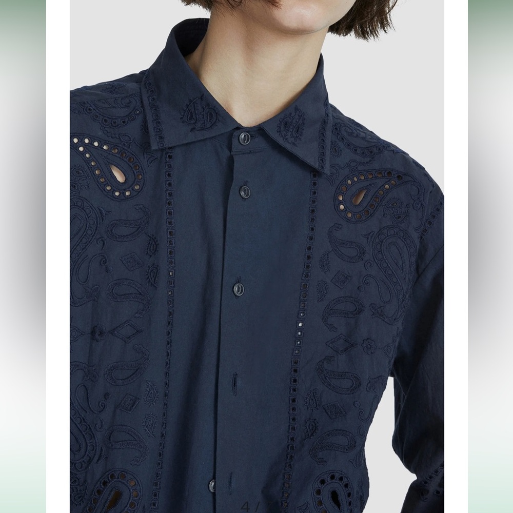 Rag & Bone Vivian Navy Paisley Embroidered Eyelet Button Down Shirt L